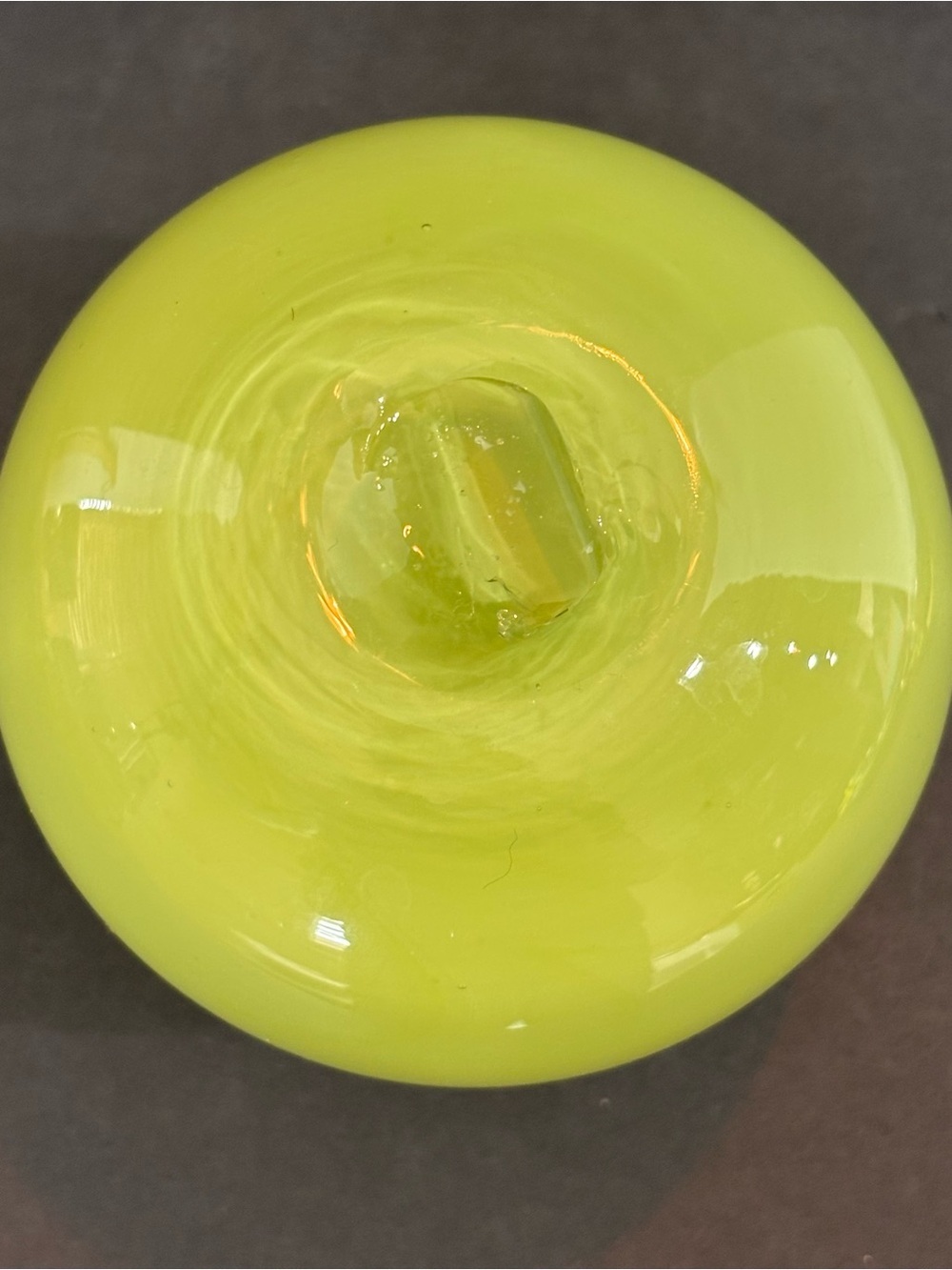 Hand Blown Glass Art Vase - Light Green And Bright Yellow - Picture 5 of 7